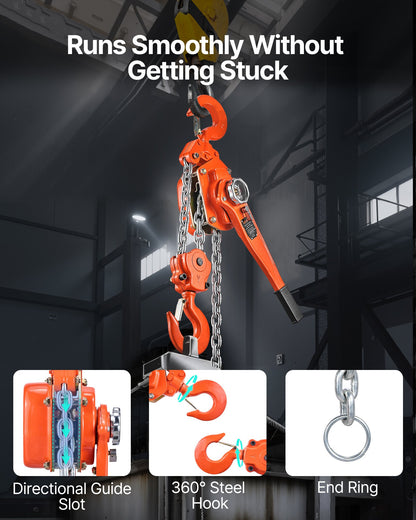 Manual Lever Chain Hoist, 6T 6000KG Capacity Heavy Duty Come Along, 6M Lift G80 Alloy Steel Chain With Dual Pawl Mechanical Brake, 360° Rotating Hooks, for Warehouse Construction Garage