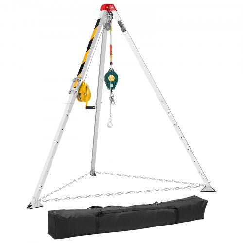 Confined Space Tripod Kit, Heavy Duty Rescue Tripod Lifting Hoist 544 kg Winch, 1.25 m Adjustable Legs, 30 m Cable Portable Kit, 10 m Fall Protection, 1.34-2.15 m Working Height
