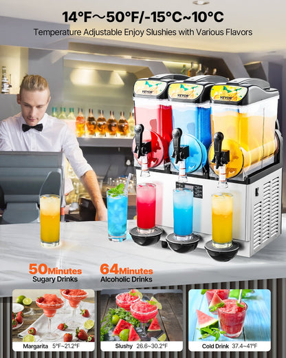 Commercial Frozen Drink Maker, 15Lx3 Triple Tank Slushy Machine, 180 Cups Stainless Steel Margarita Smoothie Frozen Drink Machine, Slushie Maker for Home Party Restaurants Cafe Bars
