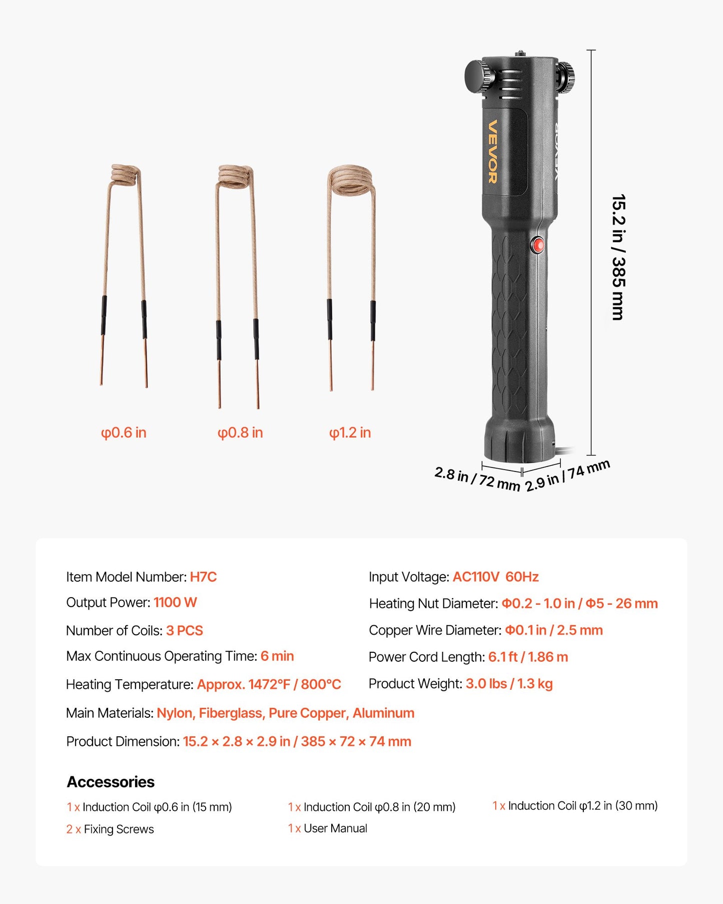 Induction Heater Bolt Removal, 1100W 230V Magnetic Induction Heater Kit, Handheld Nut Buster Tool, Mini Heating Machine for Rusty Screw Removing, Car Garage Repairing Tools with 3 Coil
