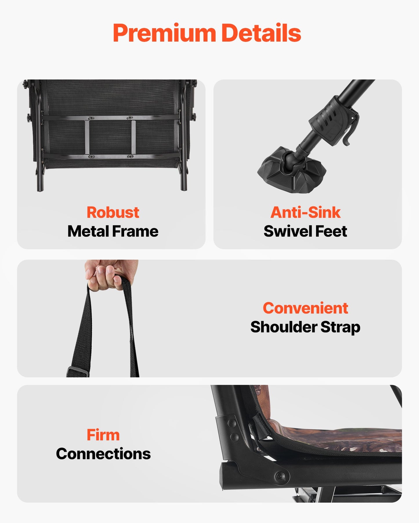 Jaktstol, 360° tyst vridbar, hopfällbar bärbar blindstol, kraftig stålram, markpall, med armstöd, överdrag, sjunksäkra fötter, höjdjusterbar, 158 kg kapacitet för camping
