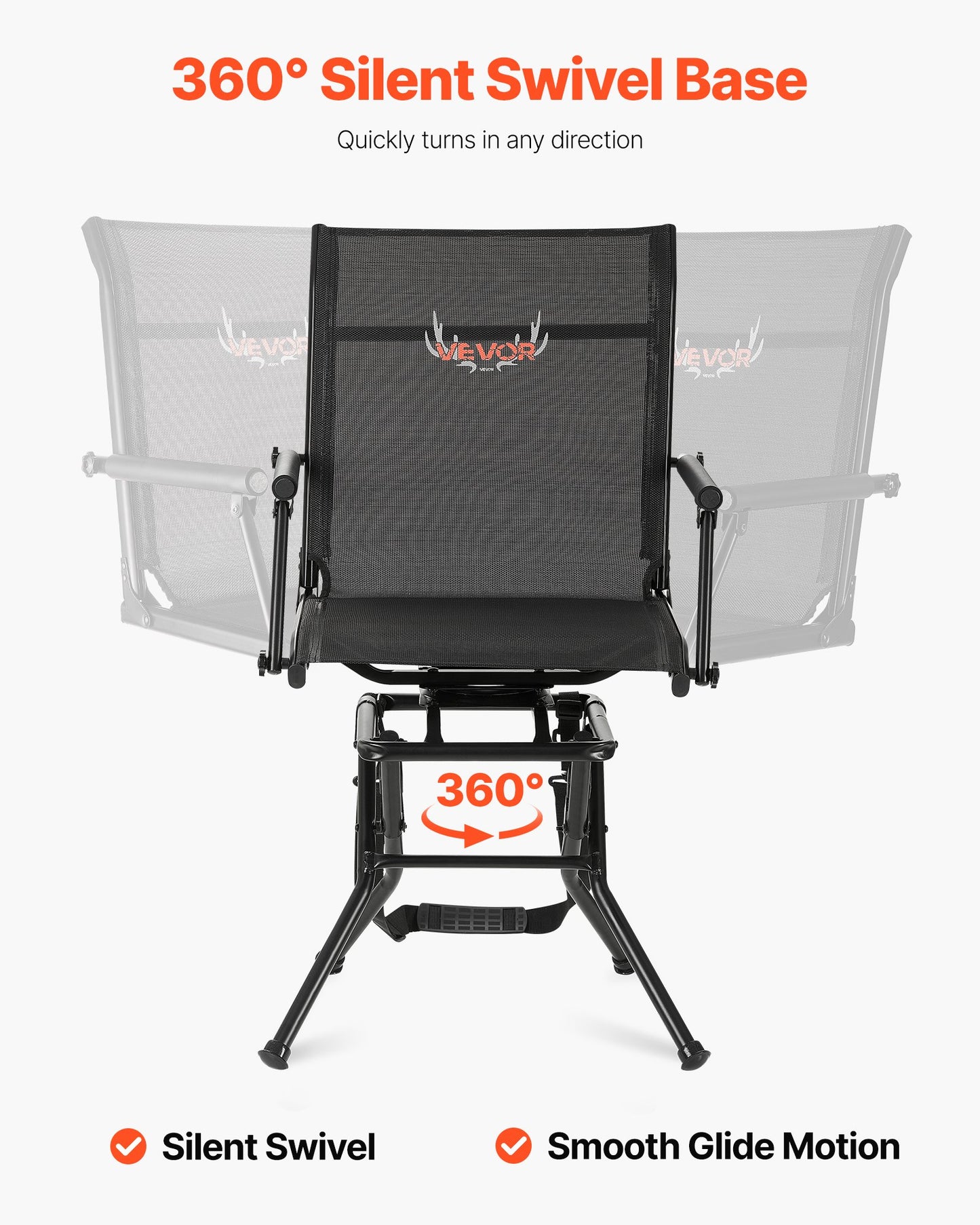 Hunting Chair, 360° Silent Swivel, Foldable Lightweight Portable Blind Chair, Heavy-Duty Steel Frame Ground Stool Seat, with Armrest, Adjustable Carry Strap, 136 Kg Capacity for Fishing Camping