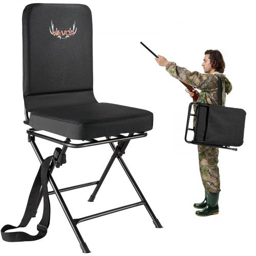Hunting Chair, 360° Silent Swivel, Foldable Lightweight Portable Blind Chair, Heavy-Duty Steel Frame Ground Stool Seat, with Adjustable Shoulder Strap, 136 Kg Capacity for Fishing, Camping