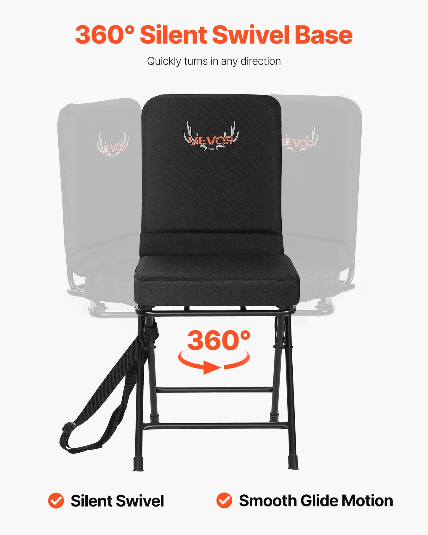 Jaktstol, 360° tyst vridbar, hopfällbar lätt och bärbar jaktstol, kraftig stålram, markpall, med justerbar axelrem, 136 kg kapacitet för fiske, camping