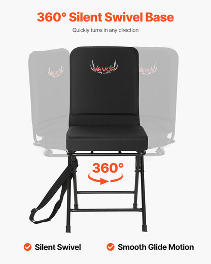 Jaktstol, 360° tyst vridbar, hopfällbar lätt och bärbar jaktstol, kraftig stålram, markpall, med justerbar axelrem, 136 kg kapacitet för fiske, camping