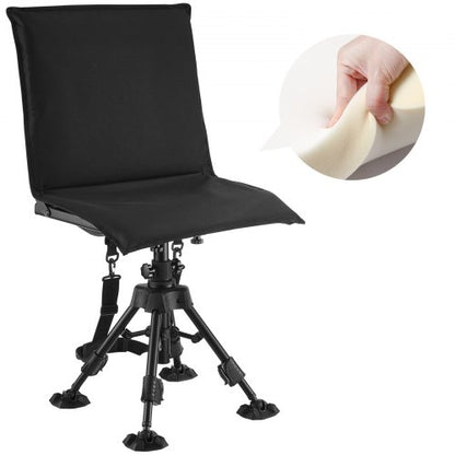 Hunting Chair, 360° Silent Swivel, Foldable Portable Blind Chair, Heavy-Duty Steel Frame Ground Stool Seat, with Seat Cover, Anti-Sink Swivel Feet, Height Adjustable, 158 Kg Capacity for Fishing