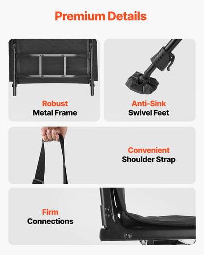 Hunting Chair, 360° Silent Swivel, Foldable Portable Blind Chair, Heavy-Duty Steel Frame Ground Stool Seat, with Seat Cover, Anti-Sink Swivel Feet, Height Adjustable, 158 Kg Capacity for Fishing