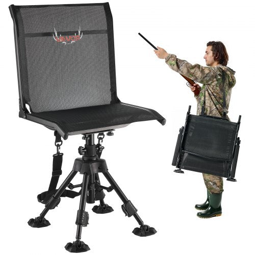 Hunting Chair, 360° Silent Swivel, Foldable Portable Blind Chair, Heavy-Duty Steel Frame Ground Stool Seat with Anti-Sink Swivel Feet, Height Adjustable, 158 Kg Capacity for Fishing Camping
