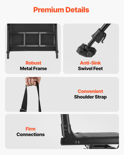 Hunting Chair, 360° Silent Swivel, Foldable Portable Blind Chair, Heavy-Duty Steel Frame Ground Stool Seat with Anti-Sink Swivel Feet, Height Adjustable, 158 Kg Capacity for Fishing Camping