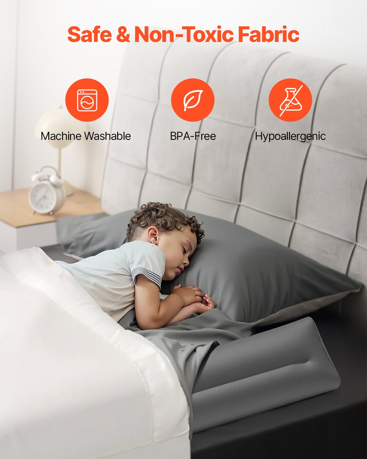 Bed Bumper for Toddlers, 52-inch Inflatable Bed Guard Rail with Safety Flap, Non-Slip TPU Toddler Bedrail Bumper for Twin, Full, Queen King Beds, Lightweight & Portable for Home Travel (2 Packs)