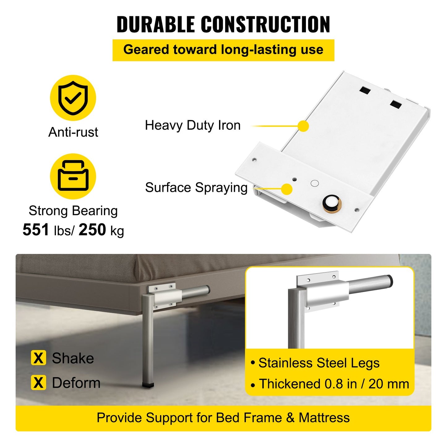 Murphy Mounting Wall Springs Mechanism Heavy Duty Support Hardware DIY Kit for Queen Twin Size Bed (Horizontal), White