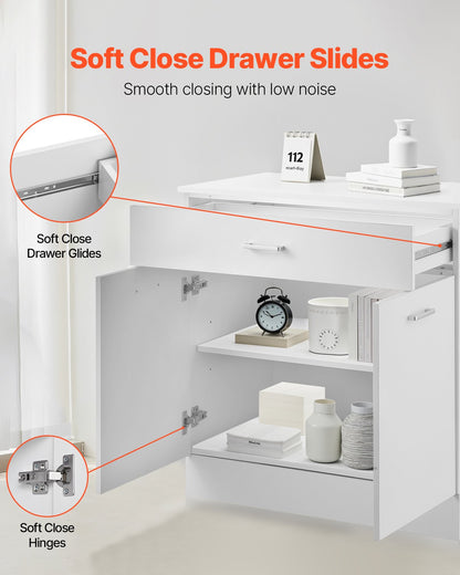 Vitt Shaker-underskåp med låda, 31-tums omonterat underskåp med lådor, 31" B x 19" D x 32" H Monteringsklart skåp med mjukstängande dörrar och justerbar hylla, för hemmakontor