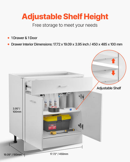 Vitt Shaker-underskåp med låda, 31-tums omonterat underskåp med lådor, 31" B x 19" D x 32" H Monteringsklart skåp med mjukstängande dörrar och justerbar hylla, för hemmakontor