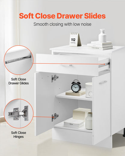 Vitt Shaker-underskåp med låda, 24-tums omonterat underskåp med lådor, 24" B x 19" D x 32" H Monteringsklart skåp med mjukstängande dörrar och justerbar hylla, för hemmakontor