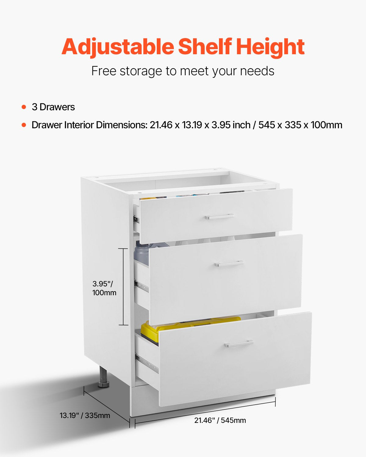 Vitt Shaker-underskåp med 3 lådor, 24-tums omonterat underskåp med lådor, 24" B x 19" D x 32" H Monteringsklart skåp med mjukstängande lådskenor, för hemmakontor