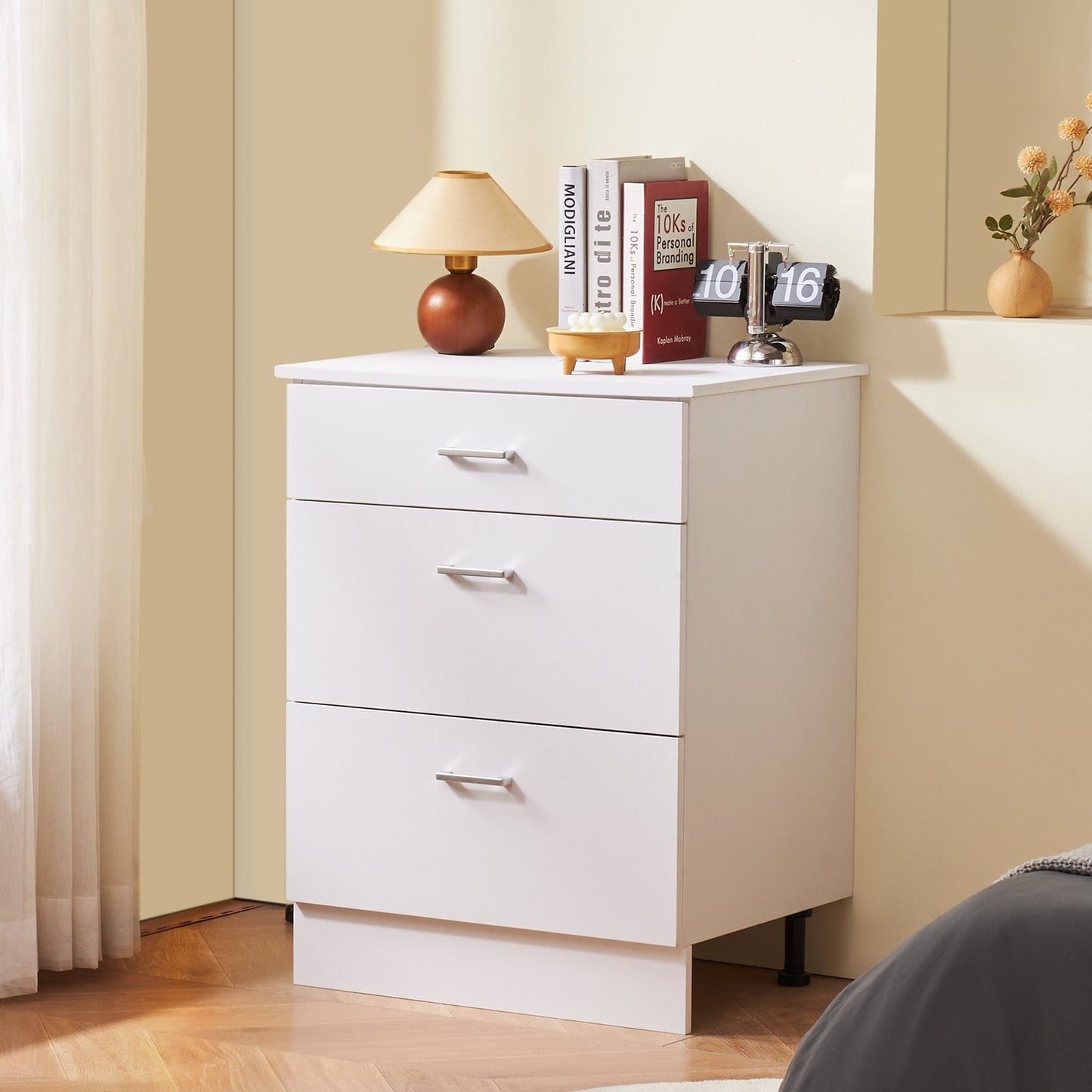 Vitt Shaker-underskåp med 3 lådor, 24-tums omonterat underskåp med lådor, 24" B x 19" D x 32" H Monteringsklart skåp med mjukstängande lådskenor, för hemmakontor