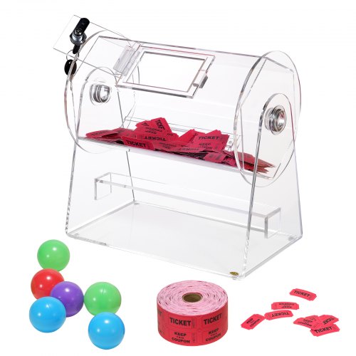 Acrylic Raffle Drum, Holds 2500 Tickets or 100 Raffle Balls, Professional Raffle Ticket Spinning Cage with 2 Keys, Transparent Lottery Spinning Drawing, Raffle Ticket Box for Lottery Games Bingo