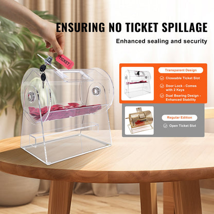 Acrylic Raffle Drum, Holds 2500 Tickets or 100 Raffle Balls, Professional Raffle Ticket Spinning Cage with 2 Keys, Transparent Lottery Spinning Drawing, Raffle Ticket Box for Lottery Games Bingo