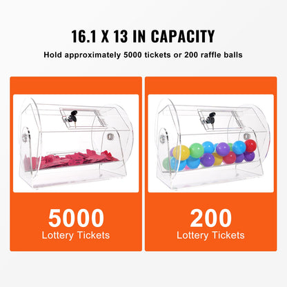 Acrylic Raffle Drum, Holds 5000 Tickets or 200 Raffle Balls, Professional Raffle Ticket Spinning Cage with 2 Keys, Transparent Lottery Spinning Drawing, Raffle Ticket Box for Lottery Games Bingo