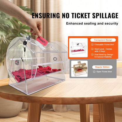 Akryl lotteritrumma, rymmer 5000 lotter eller 200 lotterikulor, professionell snurrbur för lotteribiljetter med 2 nycklar, transparent snurrande lotteriteckning, lotterilåda för lotterispel bingo