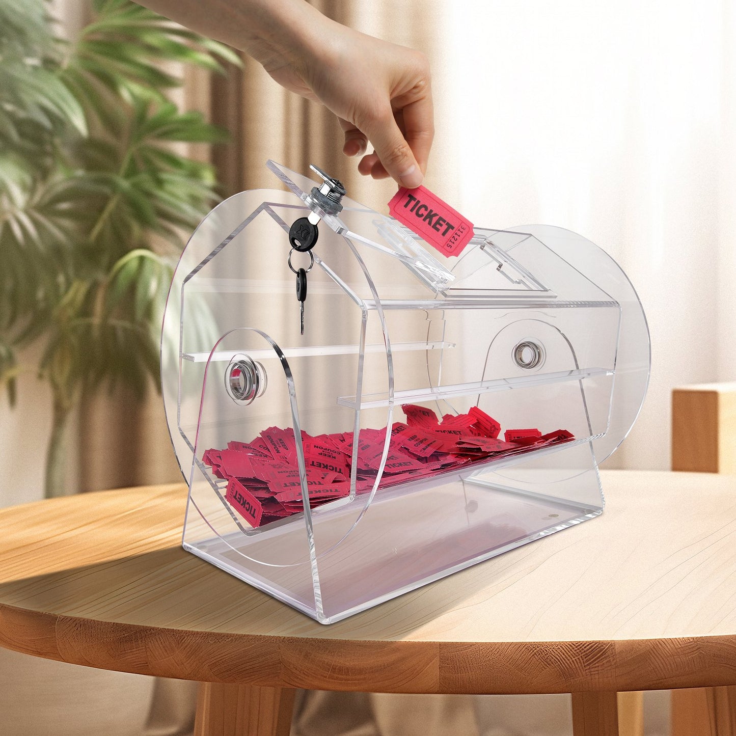 Akryl lotteritrumma, rymmer 5000 lotter eller 200 lotterikulor, professionell snurrbur för lotteribiljetter med 2 nycklar, transparent snurrande lotteriteckning, lotterilåda för lotterispel bingo