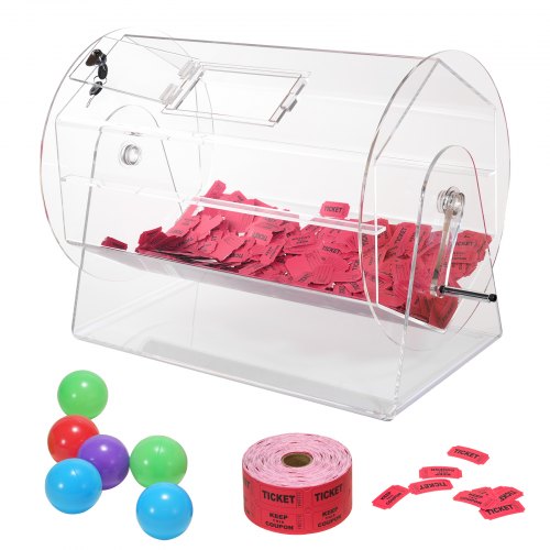 Acrylic Raffle Drum, Holds 10000 Tickets or 300 Raffle Balls, Professional Raffle Ticket Spinning Cage with 2 Keys, Transparent Lottery Spinning Drawing, Raffle Ticket Box for Lottery Games Bing
