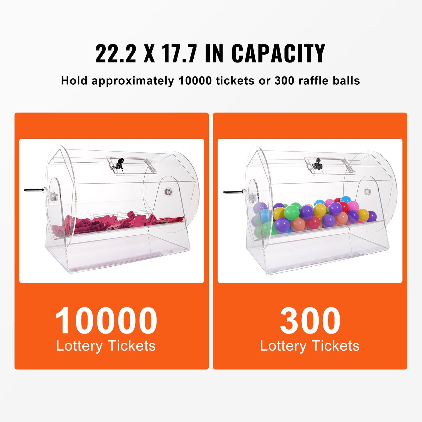 Acrylic Raffle Drum, Holds 10000 Tickets or 300 Raffle Balls, Professional Raffle Ticket Spinning Cage with 2 Keys, Transparent Lottery Spinning Drawing, Raffle Ticket Box for Lottery Games Bing