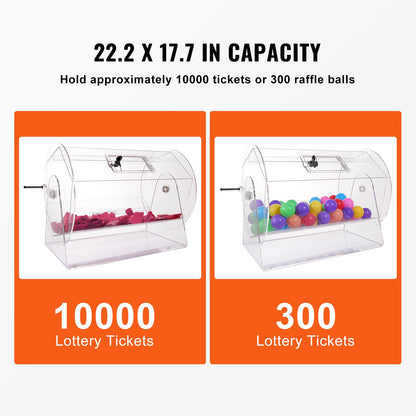 Acrylic Raffle Drum, Holds 10000 Tickets or 300 Raffle Balls, Professional Raffle Ticket Spinning Cage with 2 Keys, Transparent Lottery Spinning Drawing, Raffle Ticket Box for Lottery Games Bing