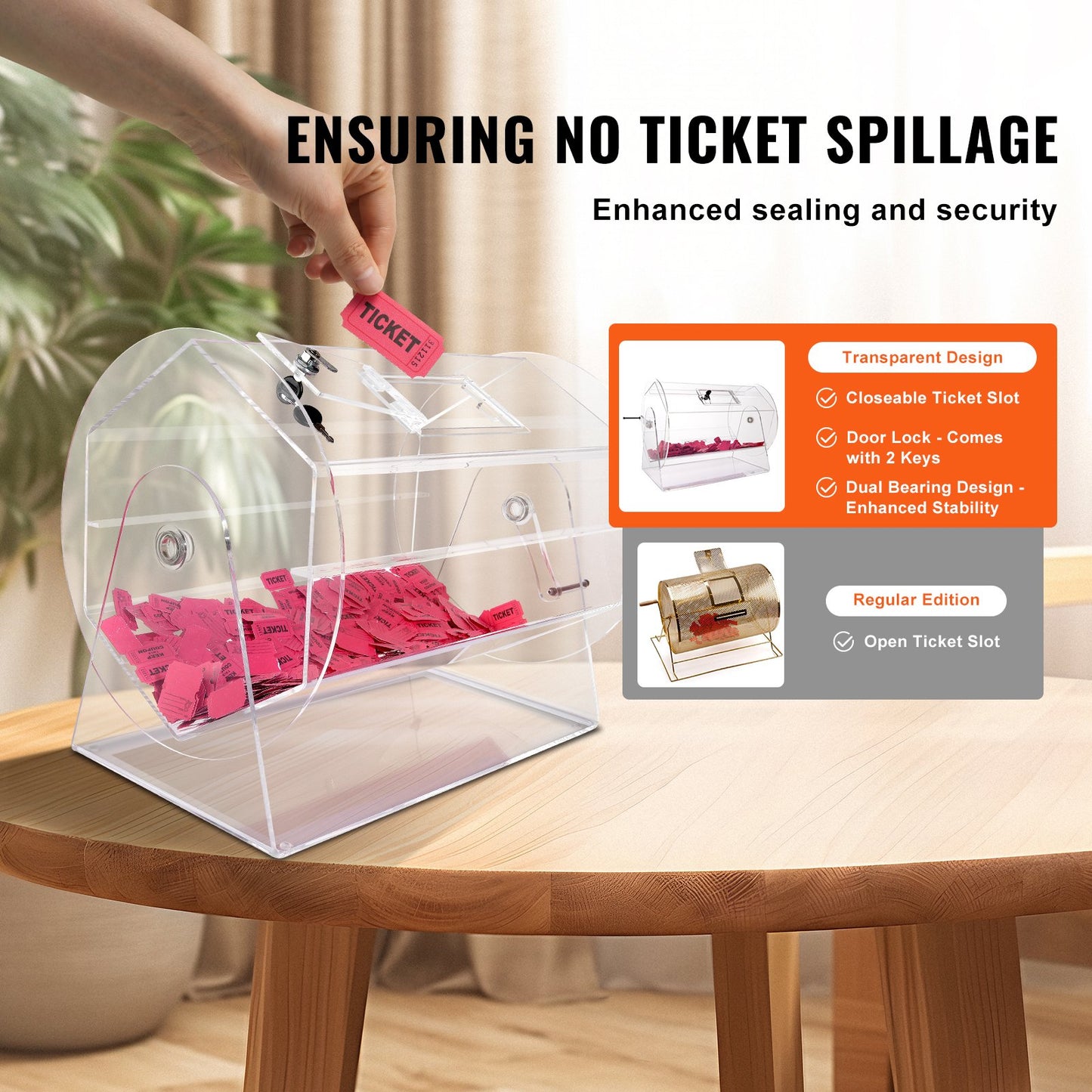 Acrylic Raffle Drum, Holds 10000 Tickets or 300 Raffle Balls, Professional Raffle Ticket Spinning Cage with 2 Keys, Transparent Lottery Spinning Drawing, Raffle Ticket Box for Lottery Games Bing