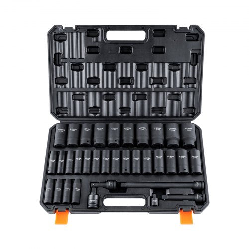 1/2" slaghylsnyckelsats, 34 delar hylsnyckelsats metrisk (8-36 mm) 6-punkts Cr-MO-legerat stål för bilreparationer, robust konstruktion, inkluderar kraftig förvaringsväska