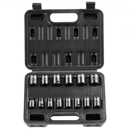 3/8" Drive Impact Socket Set, 14 Piece Shallow Socket Set Metric 7-20mm, 6 Point Cr-Mo Alloy Steel for Auto Repair, Easy-to-Read Size Markings, Rugged Construction, Includes Storage Case