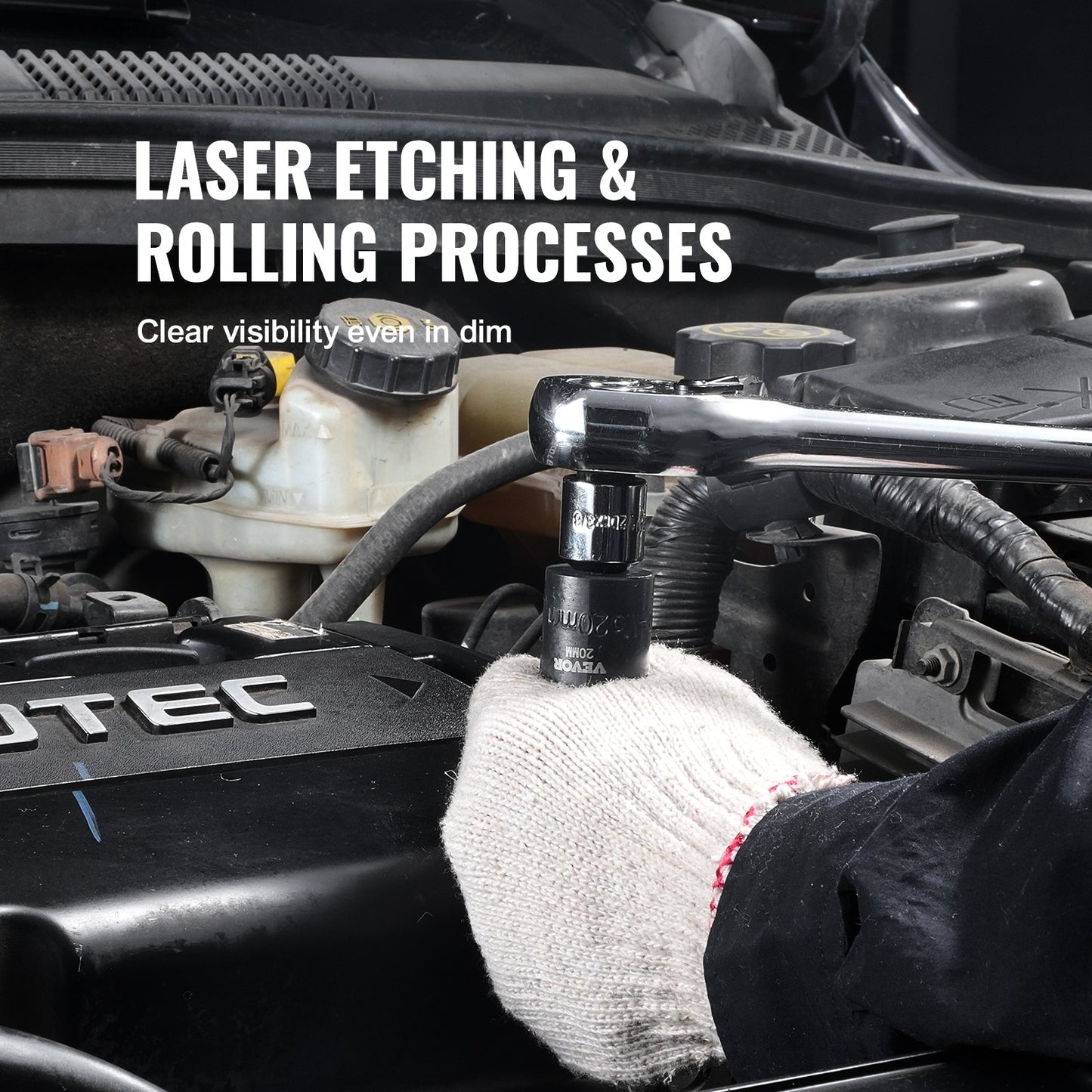 3/8" Drive Impact Socket Set, 14 Piece Shallow Socket Set Metric 7-20mm, 6 Point Cr-Mo Alloy Steel for Auto Repair, Easy-to-Read Size Markings, Rugged Construction, Includes Storage Case