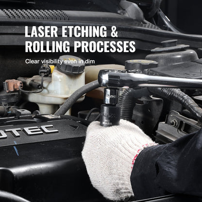 3/8" Drive Impact Socket Set, 14 Piece Shallow Socket Set Metric 7-20mm, 6 Point Cr-Mo Alloy Steel for Auto Repair, Easy-to-Read Size Markings, Rugged Construction, Includes Storage Case