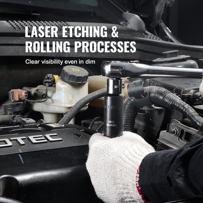 3/8" Drive Impact Socket Set, 15 Piece Deep Socket Set Metric 8-22mm, 6 Point Cr-Mo Alloy Steel for Auto Repair, Easy-to-Read Size Markings, Rugged Construction, Includes Storage Case