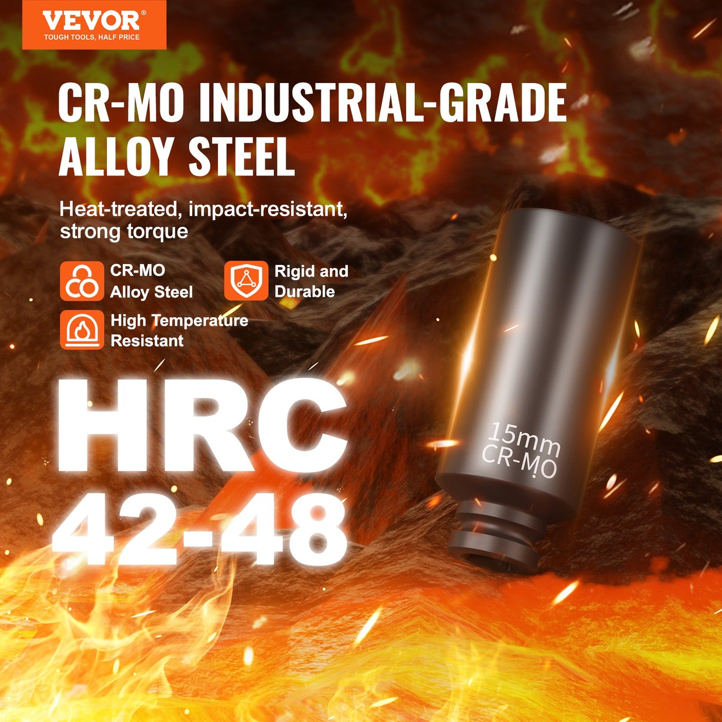 1/4" slaghylsnyckelsats, 14-delars djup hylsnyckelsats metrisk 4-15 mm, 6-kantig Cr-Mo-legerat stål för bilreparationer, lättlästa storleksmarkeringar, robust konstruktion, hylsnyckelorganisatör