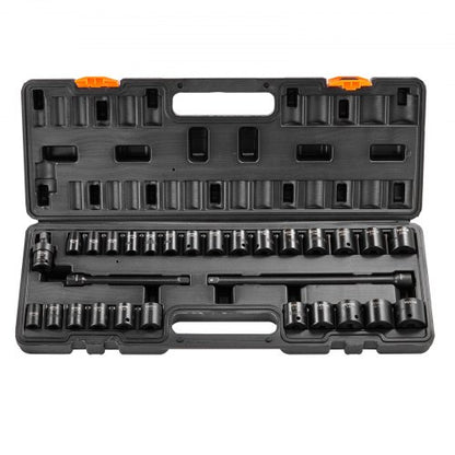3/8" Drive Impact Socket Set, 29 Piece Shallow Socket Set SAE 3/8"-1" and Metric 8-22mm, 6 Point CR-MO Alloy Steel for Auto Repair, Easy-to-Read Size Markings, Rugged Construction, Storage Case