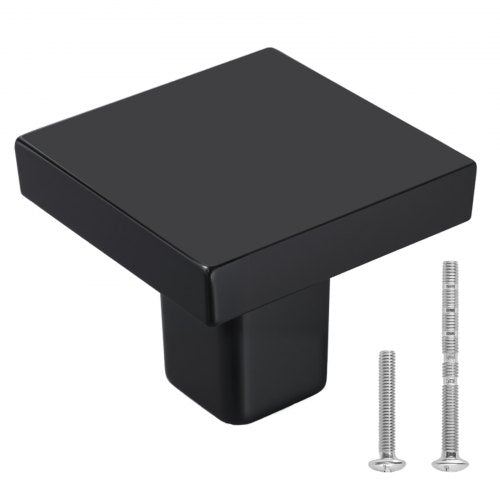 Cabinet Knobs, 10 Pack, 30 mm Black Zinc Alloy Drawer Pulls & Door Handles, Square Kitchen Solid Knobs Dresser Handles, Cupboard Hardware with Screws for Kitchen Bathroom Closet Cabinets Drawers