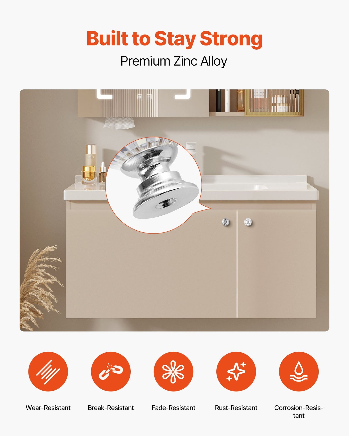 Cabinet Knobs, 12 Pack, 31 mm Acrylic & Zinc Alloy Drawer Pulls Door Handles, Diamond Kitchen Solid Knobs Dresser Handles, Cupboard Hardware with Screws for Bathroom Closet Cabinets Drawers