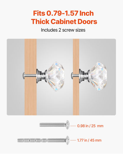 Cabinet Knobs, 12 Pack, 31 mm Acrylic & Zinc Alloy Drawer Pulls Door Handles, Diamond Kitchen Solid Knobs Dresser Handles, Cupboard Hardware with Screws for Bathroom Closet Cabinets Drawers
