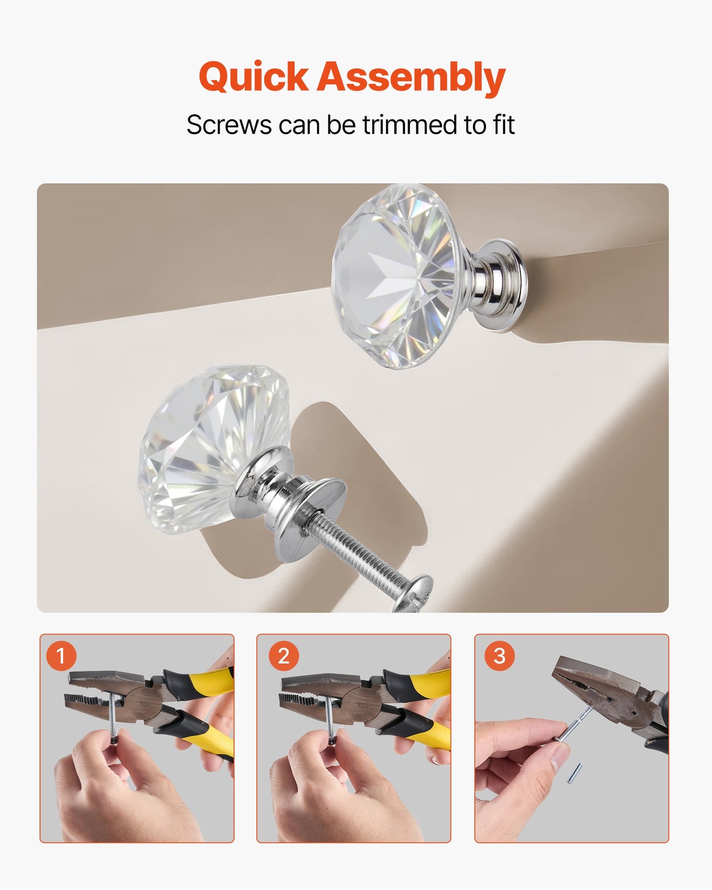 Cabinet Knobs, 12 Pack, 31 mm Acrylic & Zinc Alloy Drawer Pulls Door Handles, Diamond Kitchen Solid Knobs Dresser Handles, Cupboard Hardware with Screws for Bathroom Closet Cabinets Drawers