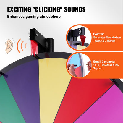 24 inch Spinning Prize Wheel, 14 Slots Spinning Wheel, Roulette Wheel with a Dry Erase and 2 Markers, Tabletop or Floor Standing Win Fortune Spin Games in Party Pub Trade Show Carnival