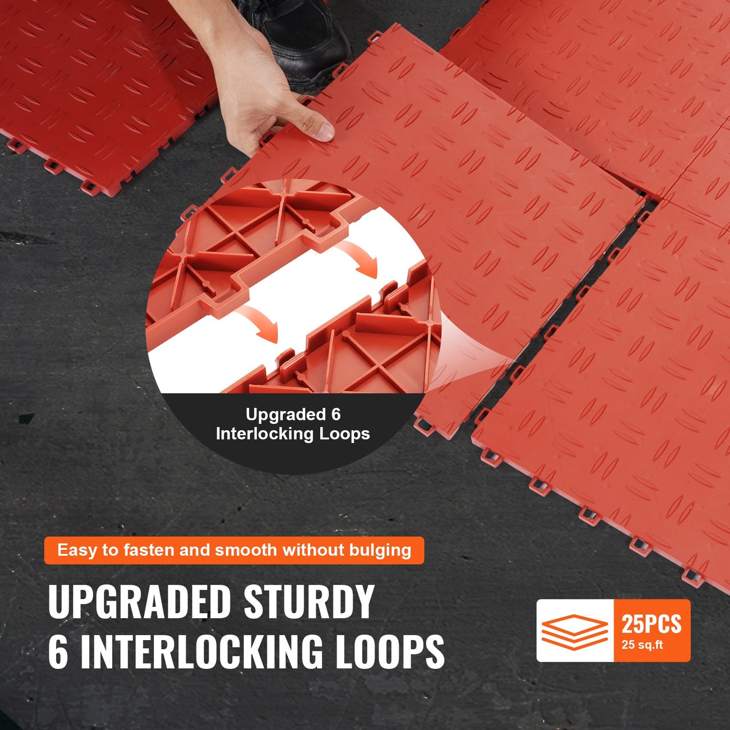 Garage Tiles Interlocking, 12 x 12 x 0.53 inch 25 Pack Garage Floor Covering Tiles, Non-Slip Double-Sided Texture Garage Flooring Tiles, for Garages, Basements, Repair Shops, Red