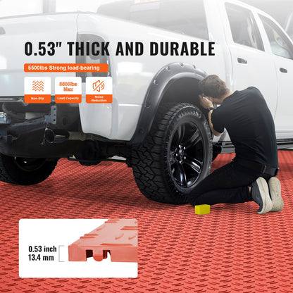 Garage Tiles Interlocking, 12 x 12 x 0.53 inch 50 Pack Garage Floor Covering Tiles, Non-Slip Double-Sided Texture Garage Flooring Tiles, for Garages, Basements, Repair Shops, Red