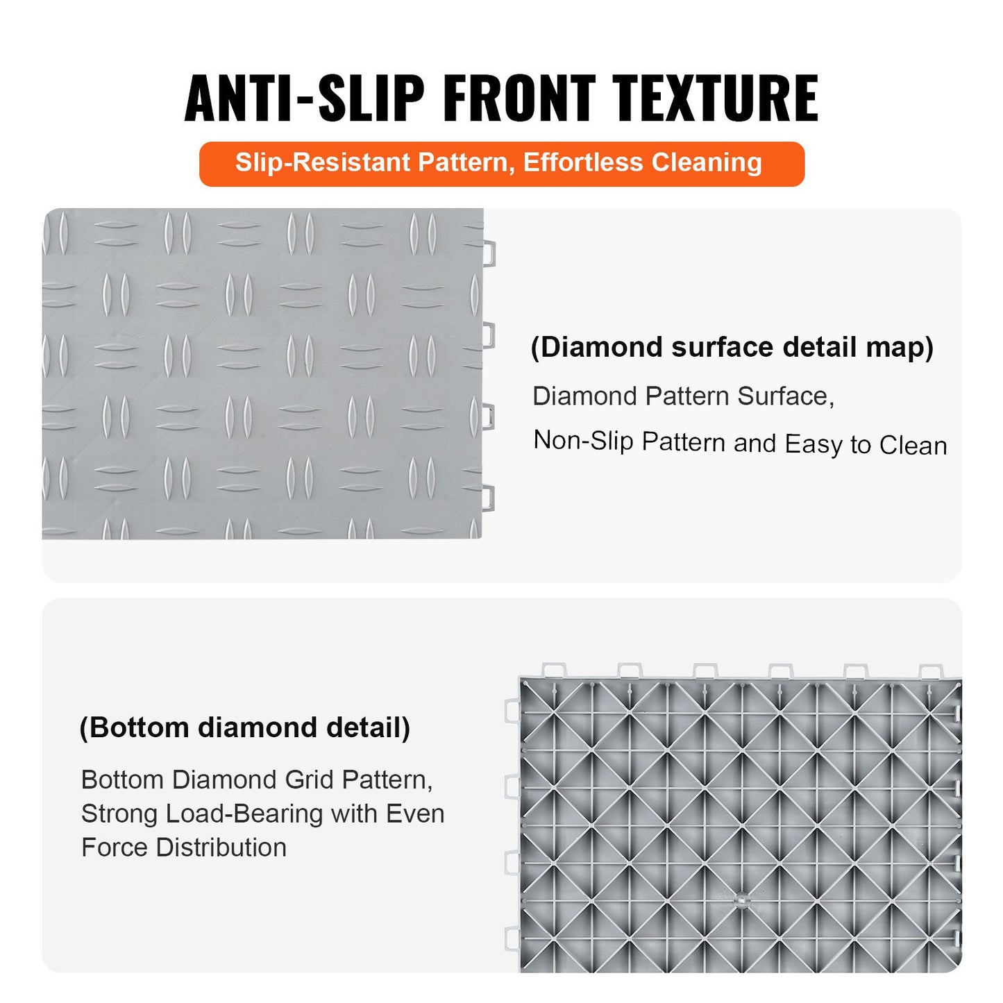 Garage Tiles Interlocking, 12 x 12 x 0.53 inch 25 Pack Garage Floor Covering Tiles, Non-Slip Double-Sided Texture Garage Flooring Tiles, for Garages, Basements, Repair Shops, Silver