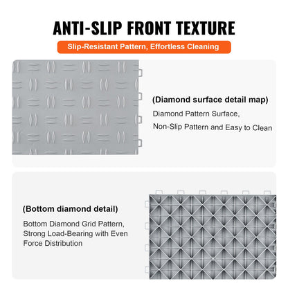 Garage Tiles Interlocking, 12 x 12 x 0.53 inch 25 Pack Garage Floor Covering Tiles, Non-Slip Double-Sided Texture Garage Flooring Tiles, for Garages, Basements, Repair Shops, Silver