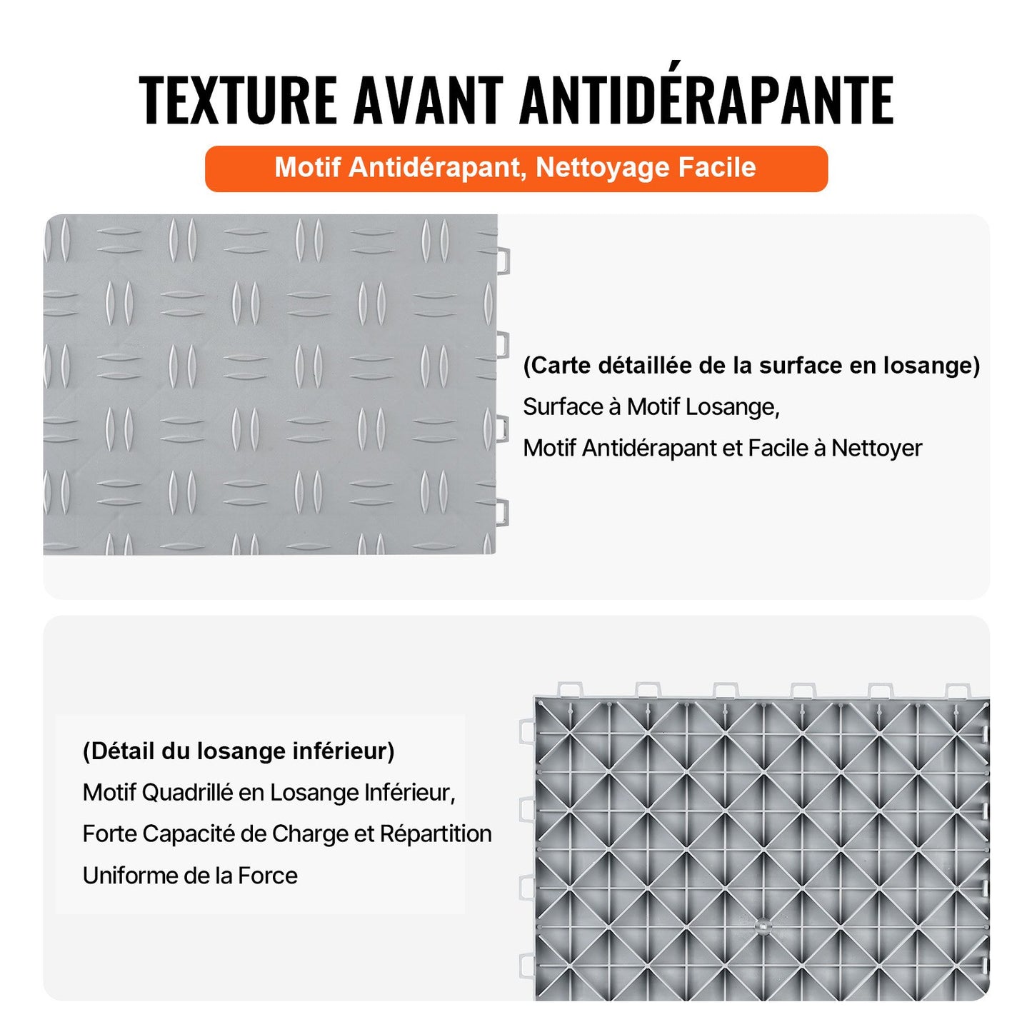 Garage Tiles Interlocking, 12 x 12 x 0.53 inch 50 Pack Garage Floor Covering Tiles, Non-Slip Double-Sided Texture Garage Flooring Tiles, for Garages, Basements, Repair Shops, Silver