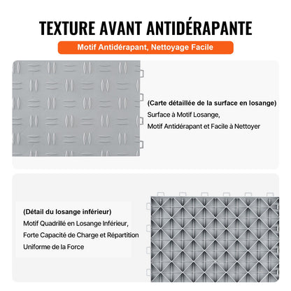 Garage Tiles Interlocking, 12 x 12 x 0.53 inch 50 Pack Garage Floor Covering Tiles, Non-Slip Double-Sided Texture Garage Flooring Tiles, for Garages, Basements, Repair Shops, Silver