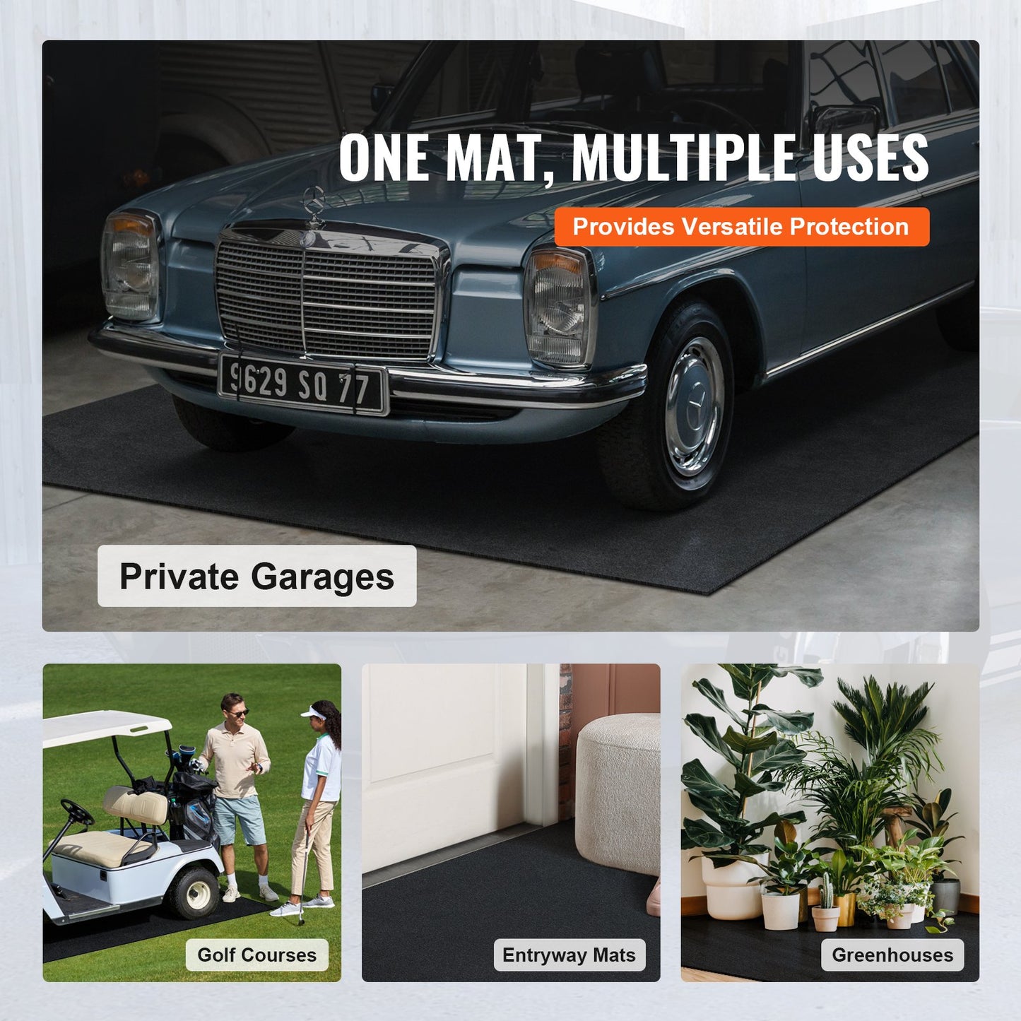 Waterproof Garage Floor Mat for Under Car, Non-slip 2 x 2.6 M Compact Size Heavy Duty Containment Mat, Protects Garage Floor from Water, Mud and Oil, For Garages,Greenhouses,Entrance