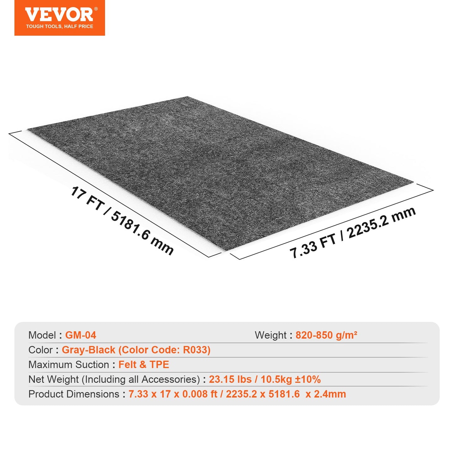 Garage Floor Mat, 2.25 x 5.2 M Waterproof Protection from Water,Snow, Rain,Mud and Oil for Cars, Non-slip Heavy Duty Containment Mat with TPE Anti-Leak Backing & Easy to Clean & Cuttable