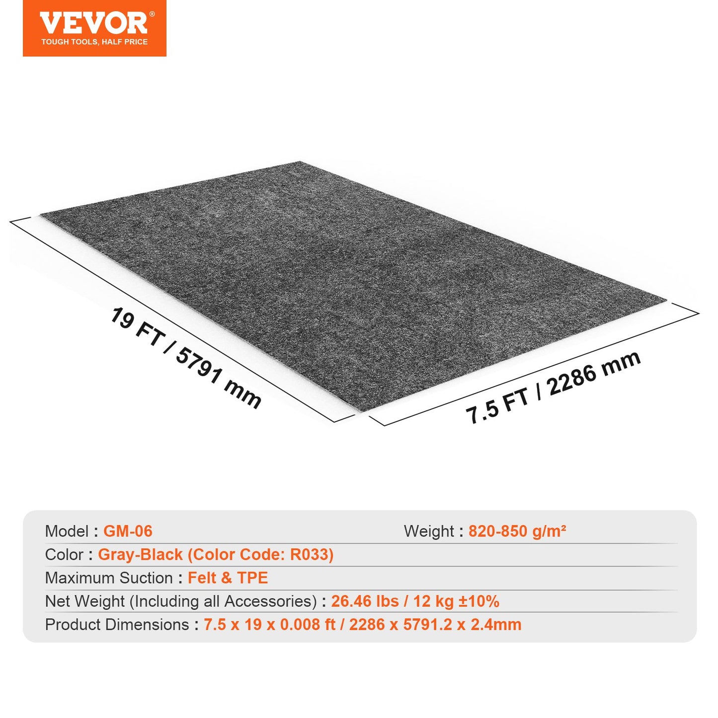 Garage Floor Mat, 2.3 x 5.79 M Waterproof Protection from Water,Snow, Rain,Mud and Oil for Cars, Non-slip Heavy Duty Containment Mat with TPE Anti-Leak Backing & Easy to Clean & Cuttable